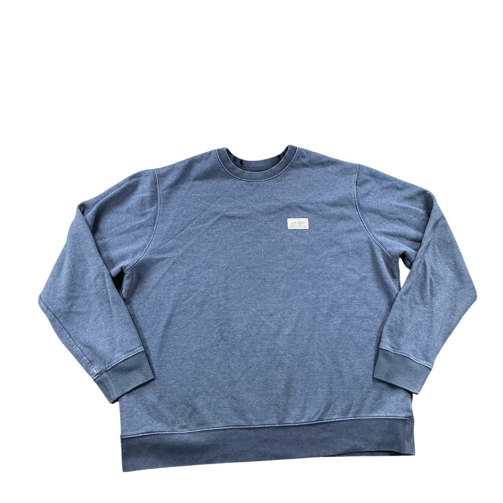 Eddie Bauer Mens Blue Heathered Fleece Crewneck Sweatshirt Logo Patch Large